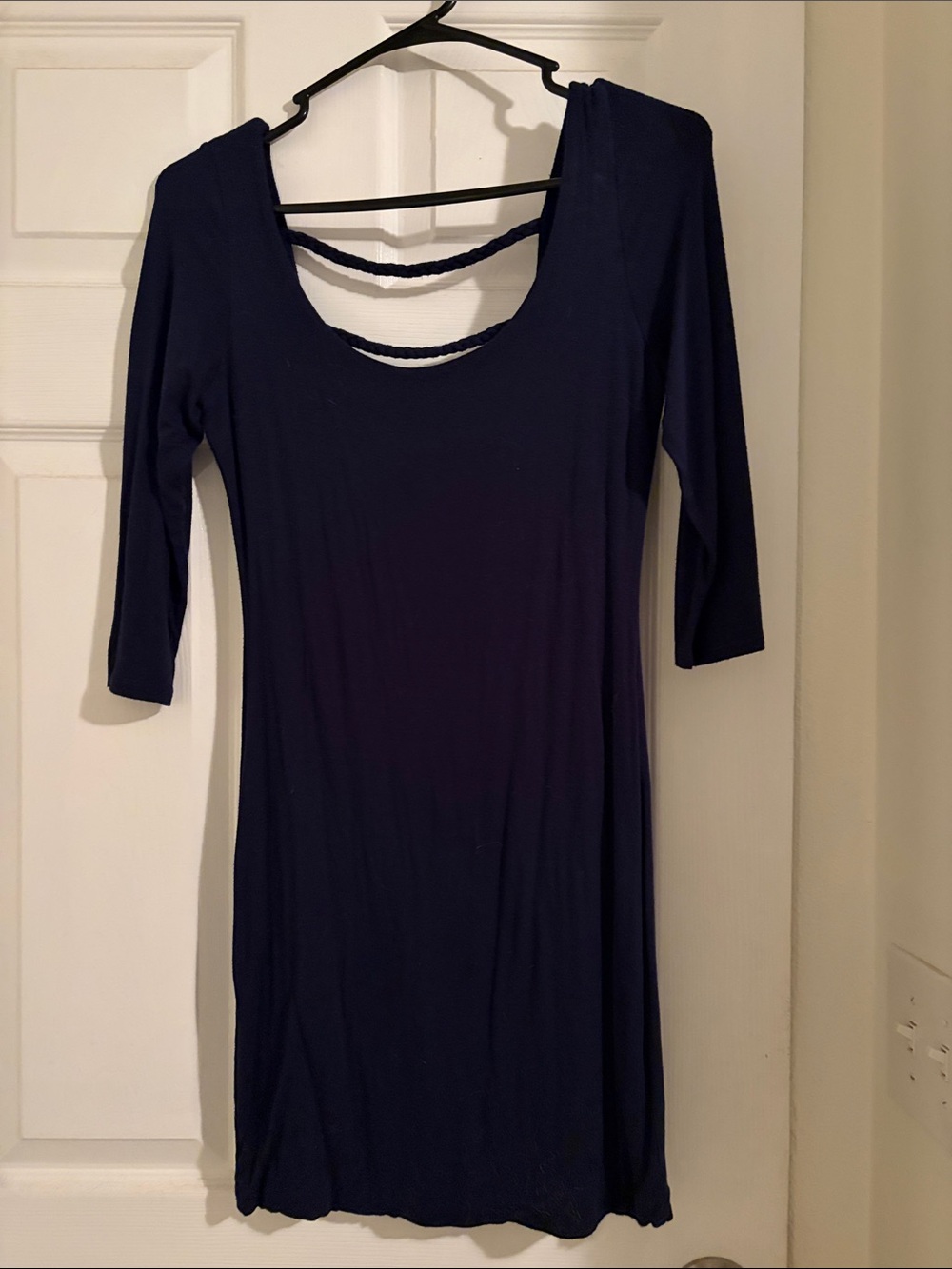 Soprano Navy Long-Sleeve Scoop-Back Dress